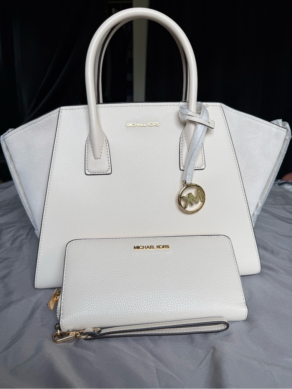 Michael Kors Avril Large Leather and Suede Satchel with Wallet